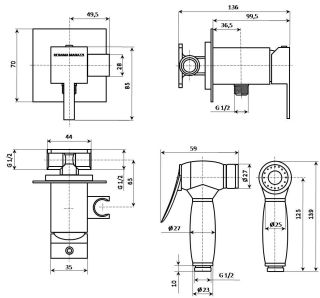 Гигиенический душ со смесителем Kerama Marazzi Fioretto V253CR442RUKM хром